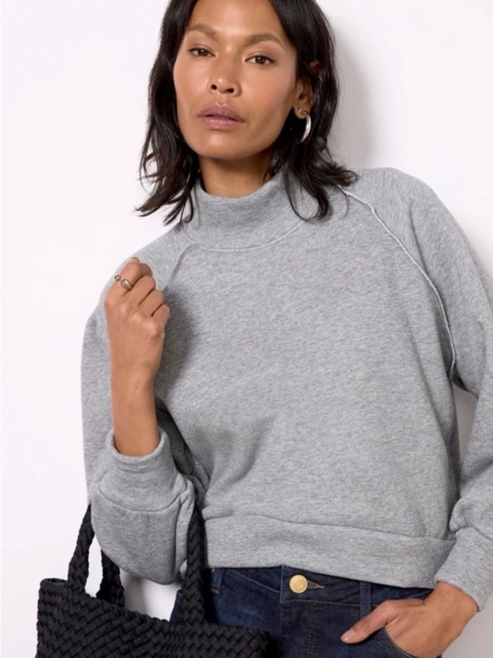 LNA Rhodes Fleece pullover Mock Neck heather grey Sweatshirt medium